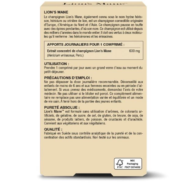 New Nordic Lion's Mane 600 mg 30 Comprimés – Mémoire et concentration