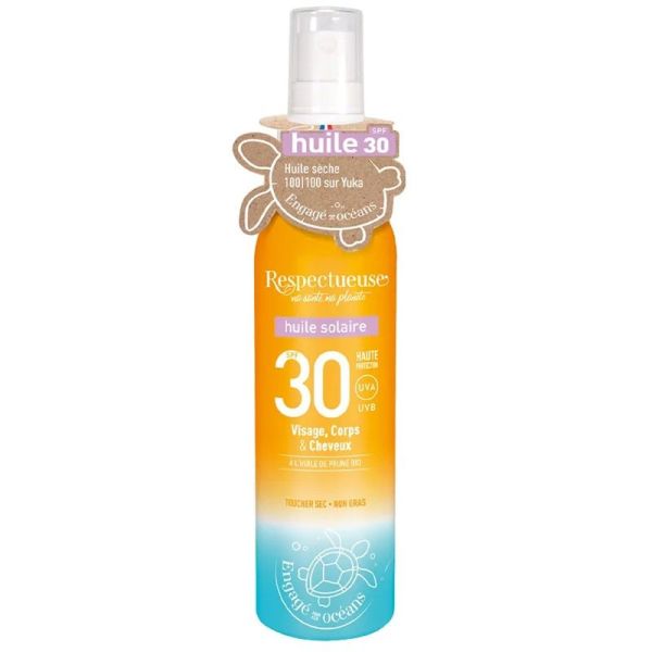 Respectueuse Huile Solaire SPF30 Visage, Corps & Cheveux - 100ml