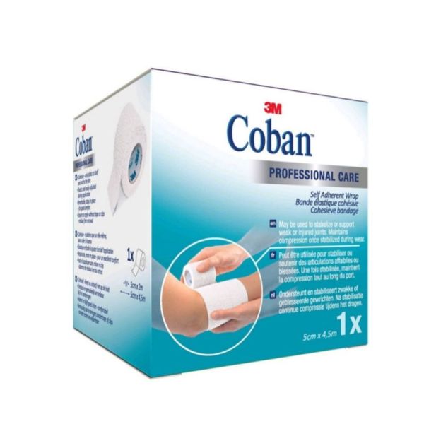 3M Coban Bande de Contention Cohésive Elastique 5cm x 4,5m - Maintien sans adhésif pour peaux fragiles