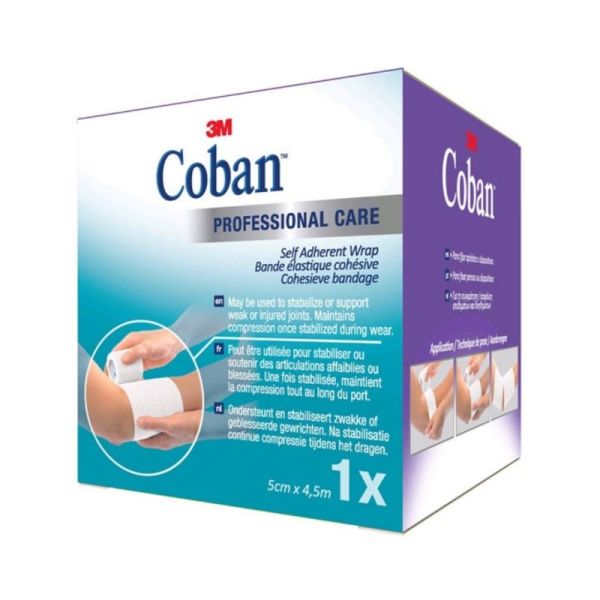 3M Coban Bande de Contention Cohésive Elastique 5cm x 4,5m - Maintien sans adhésif pour peaux fragiles