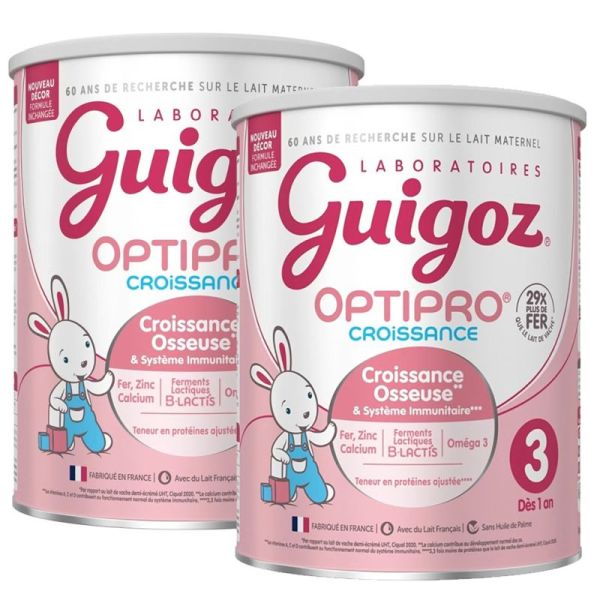 Guigoz Optipro Croissance Lait 3ème Âge Dès 12 Mois BiPack 2x780g Format Spécial la 2e boîte à - 60% – Développement et immunité