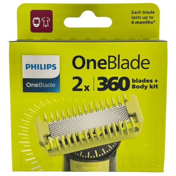 Philips One Blade 360 Kit de Lames de Rechange Visage & Corps QP624/50 - Lot de 2