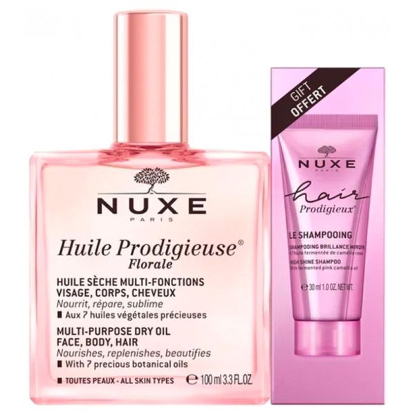 Nuxe Huile Prodigieuse Florale 100 ml + Hair Prodigieux Le Shampoing Brillance Miroir 30 ml OFFERT