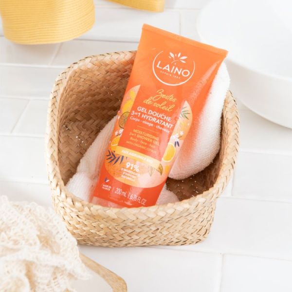 Laino Gel Douche 3 en 1 Bio - 200ml - Senteur : Agrumes - Nettoyant, hydratant et rafraîchissant
