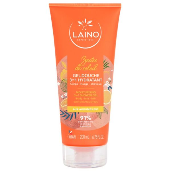 Laino Gel Douche 3 en 1 Bio - 200ml - Senteur : Agrumes - Nettoyant, hydratant et rafraîchissant