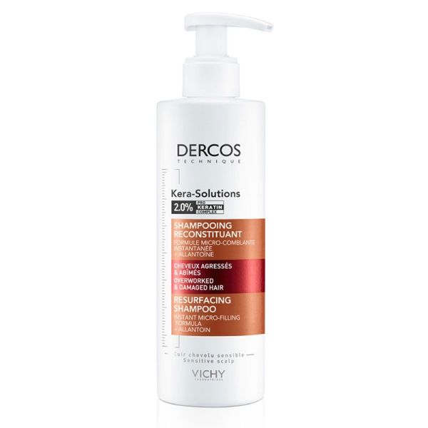 Vichy Dercos Kera-Solutions Shampoing Reconstituant - 250 ml - Cheveux Agressés et Abîmés