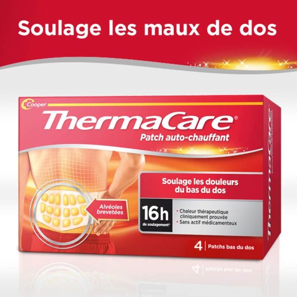 Thermacare Patch Auto-Chauffant Bas du Dos Boîte de 4 Patchs - Soulage les douleurs musculaires et articulaires