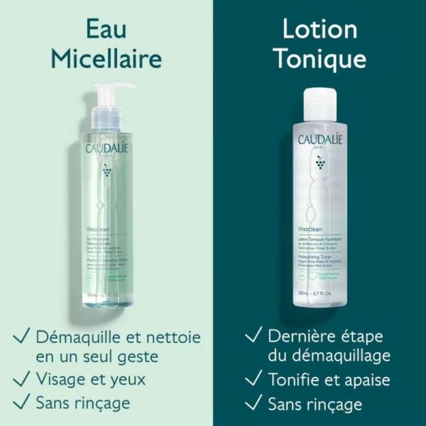 Caudalie Vinoclean Lotion Tonique Hydratante à l'Eau de Rose Bio 400ml - Tonifie, hydrate et parfait le démaquillage sans alcool