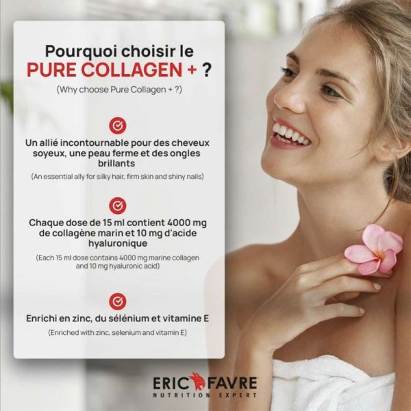Eric Favre Pure Collagen Marin Hydrolysé 4000mg Pêche Citron 10 Fioles – Fermeté et éclat