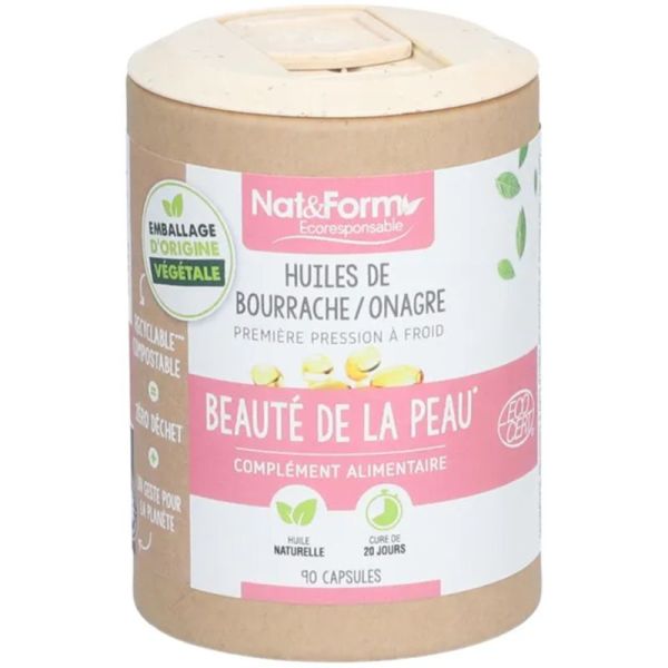 Nat&Form Huiles de Bourrache & Onagre Bio - 90 capsules - Beauté de la peau et bien-être féminin