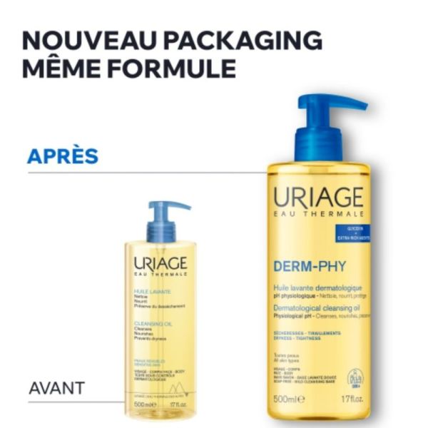 Uriage Derm-Phy Huile Lavante Dermatologique 500 ml - Nettoie, nourrit et protège la peau