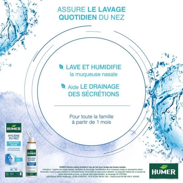 Humer Hygiène du Nez Solution Saline - Lavage Isotonique du Nez - 100 ml