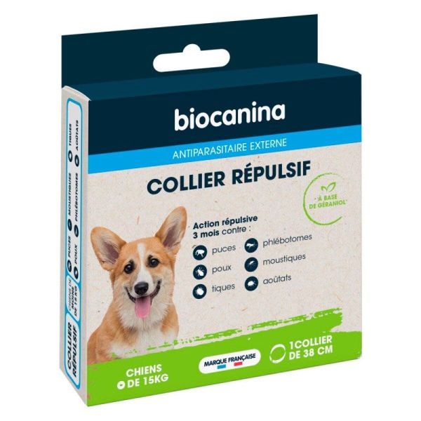 Biocanina Collier Répulsif Antiparasitaire - Chiens de Moins de 15 kg - Collier de 38 cm - 1 unité