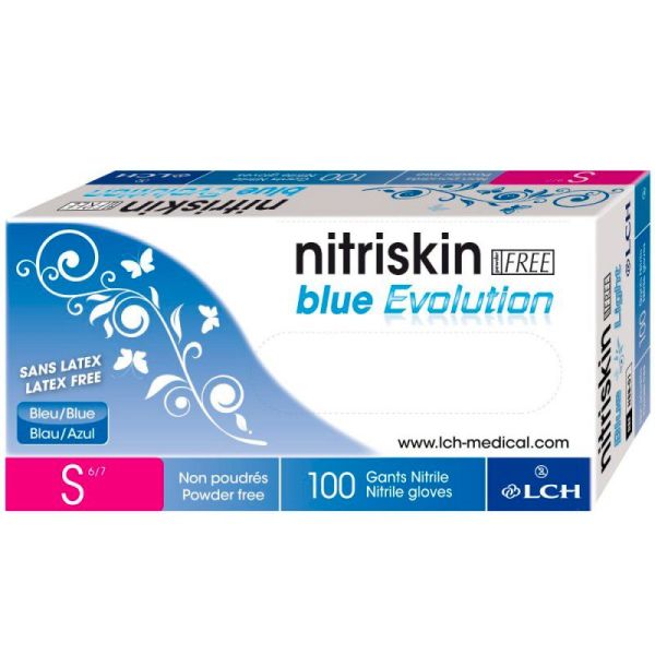 LCH Nitriskin Blue Evolution Gant d’Examen Nitrile Non Poudré - 100 gants - Taille 6/7