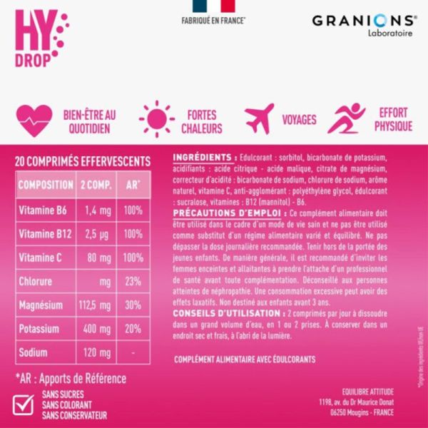 Granions Hydrop Électrolytes Fraise 20 Comprimés Effervescents – Hydratation et énergie
