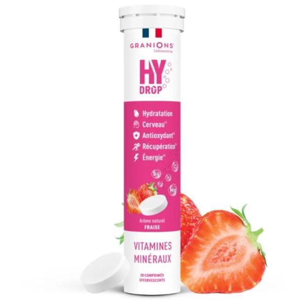Granions Hydrop Électrolytes Fraise 20 Comprimés Effervescents – Hydratation et énergie