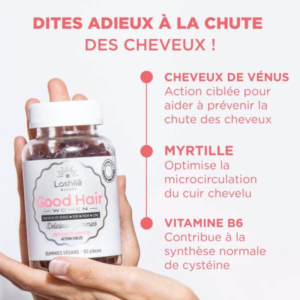 Lashilé Beauty Good Hair Women Anti-Chute - Prévient la Chute des Cheveux - 60 Gummies