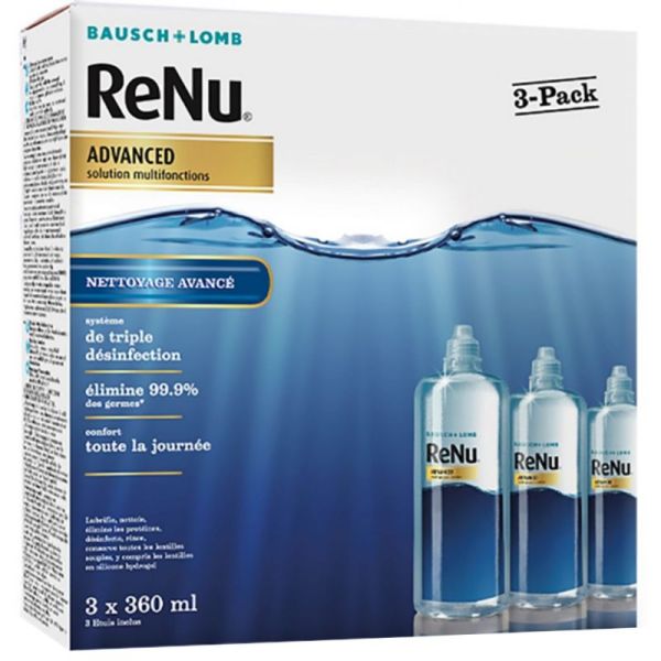 Bausch & Lomb ReNu Advanced Solution Multifonctions - Lot de 3 x 360 ml - Nettoie, désinfecte et hydrate