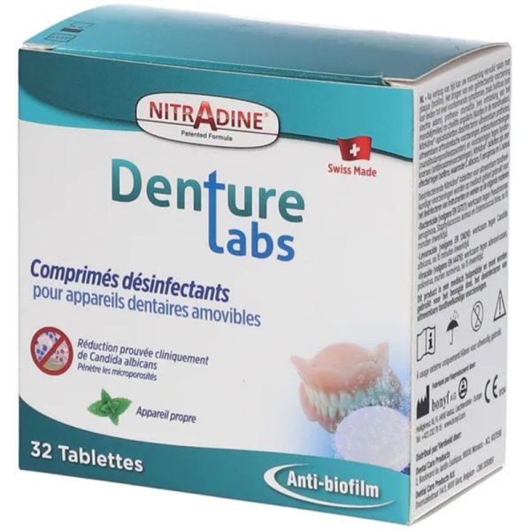 NitrAdine Comprimés Désinfectants Et Nettoyants Anti-Candida & Anti-Biofilm 32 Comprimés – Hygiène prothétique