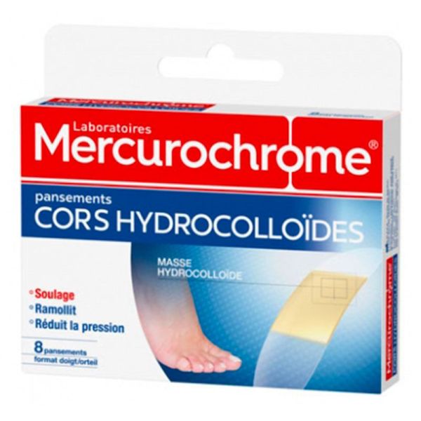 Mercurochrome Pansements Cors Hydrocolloïdes - Soulage la Douleur des Cors - 8 Pansements