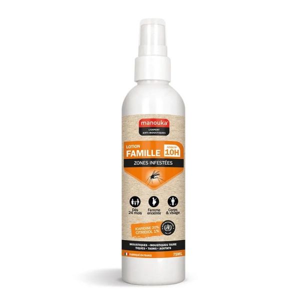 Manouka Spray Répulsif Anti-Moustiques Lotion Famille Toutes Zones - 75ml