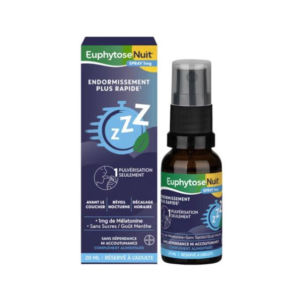 Bayer Euphytose Nuit Spray 1mg Mélatonine Sommeil de Qualité - 20ml