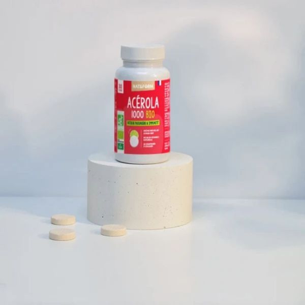 Nat&Form Acérola Bio 1000 mg Citron Vert 30 Comprimés - Réduit la fatigue et soutient l'immunité