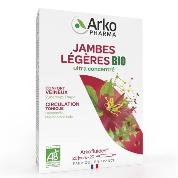 Arkopharma Arkofluides Jambes Légères Bio - 20 ampoules - Circulation & Légèreté