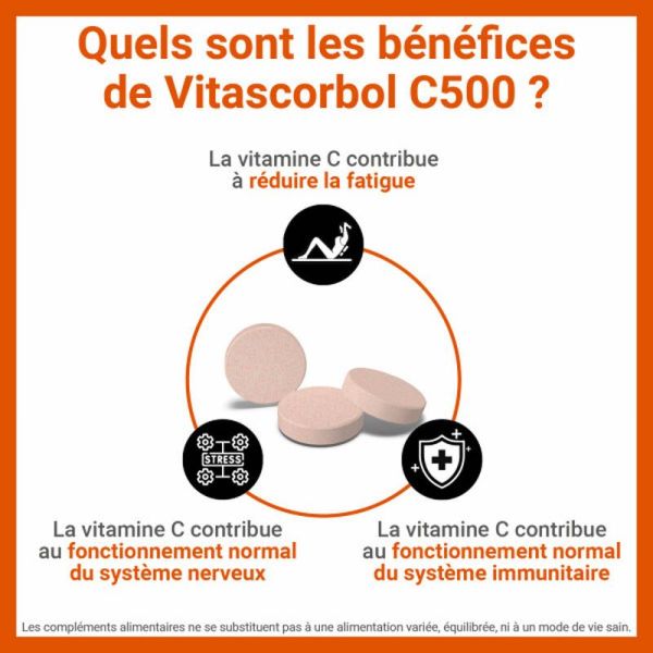 Vitascorbol Vitamine C 500mg - 24 Comprimés à Croquer Orange