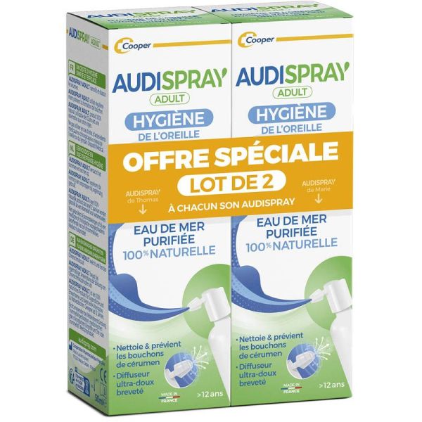 Audispray Adulte Hygiène de l'Oreille Lot de 2 x 50ml - Bouchon de Cérumen