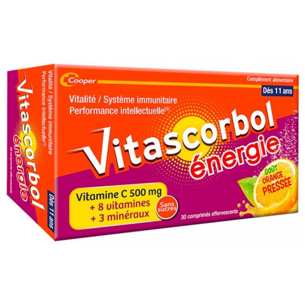 Vitascorbol Énergie - 30 comprimés effervescents - Goût Orange Pressé - Vitalité et Immunité