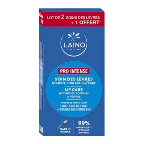 Laino Pro Intense Soin des Lèvres - Lèvres Sèches et Abîmées - Lot de 3 x 4 g dont 1 OFFERT