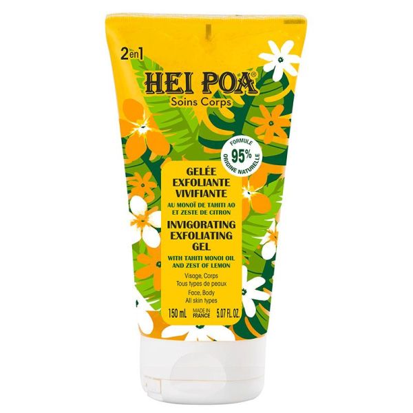 Hei Poa Gelée Exfoliante Vivifiante - Au Monoï de Tahiti AO - Pour une Peau Douce et Tonifiée - 150 ml