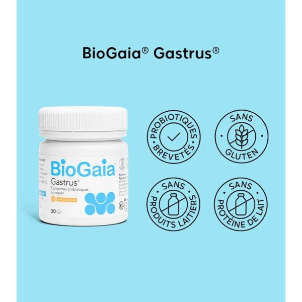 Biogaia Gastrus 30 Comprimés à Croquer - Brûlures d'estomac, équilibre intestinal