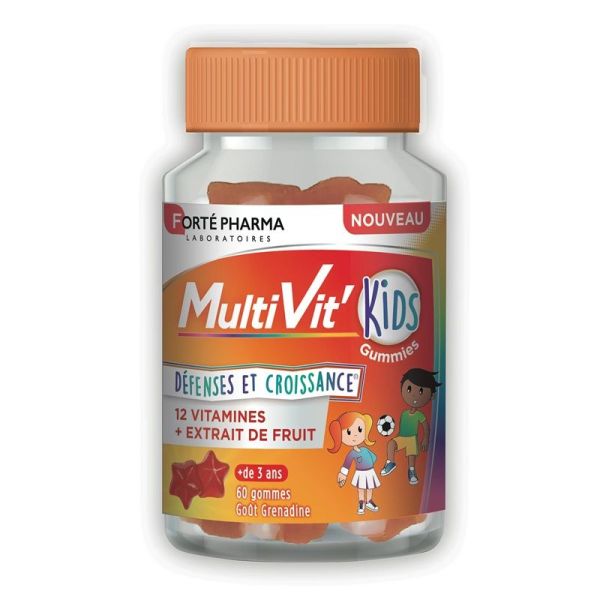 Forté Pharma Multivit’ Kids Gummies Défenses & Croissance - 60 Gummies Goût Grenadine
