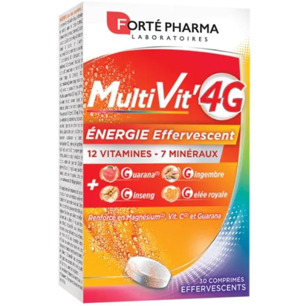 Forté Pharma MultiVit'4G Energie - 30 Comprimés Effervescents - Vitalité immédiate et réduction de la fatigue