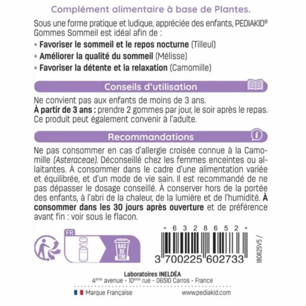Pédiakid Gommes Sommeil 60 gommes – Détente et qualité du sommeil
