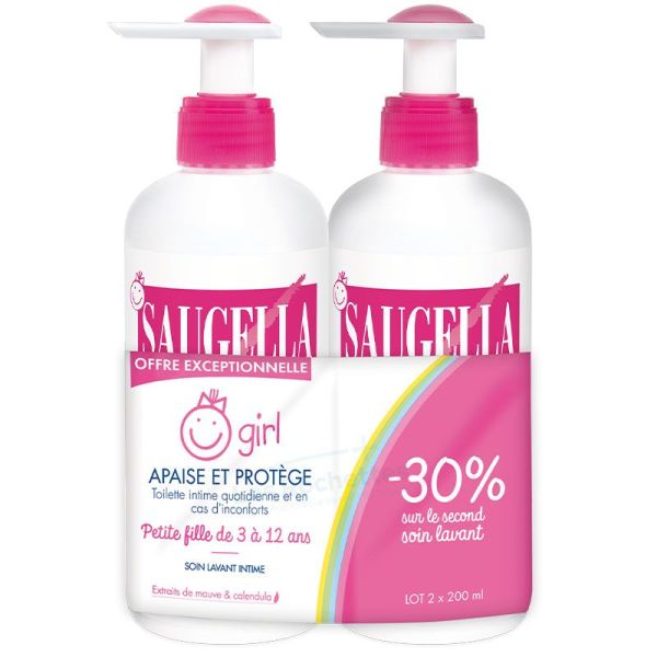Saugella Girl 2 x 200 ml - Soin intime apaisant pour jeunes filles, usage quotidien