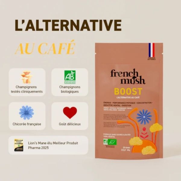 French Mush Chicory Boost 60 doses - Boisson bio aux champignons pour énergie stable et digestion