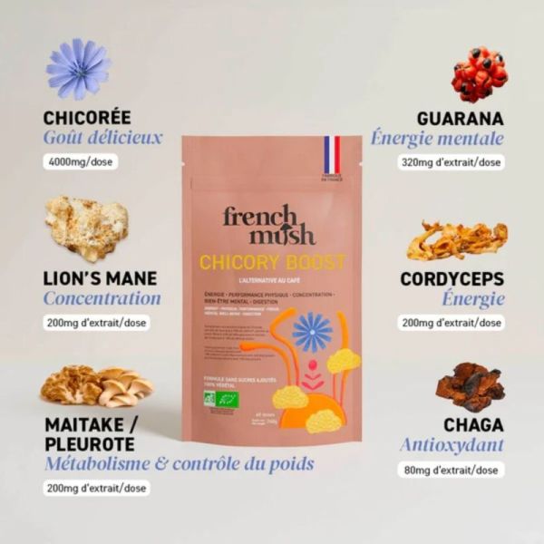 French Mush Chicory Boost 60 doses - Boisson bio aux champignons pour énergie stable et digestion