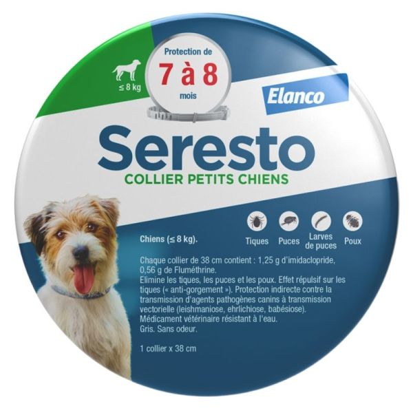 Seresto Chien Collier Anti-Puces et Anti-Tiques -8kg 1 unité - Contre les puces, les tiques et les poux