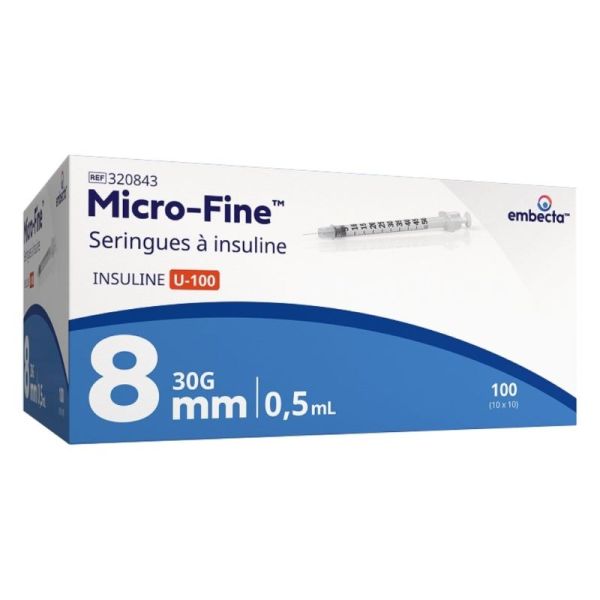 Embecta Seringues Micro-Fine 8mm 0,5ml - Précision et confort pour l'administration d'insuline