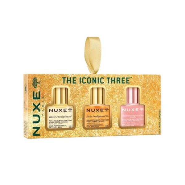 Nuxe Coffret Noël Huile Prodigieuse® Les Trois Iconiques 3x10 ml - Soins sublimateurs et hydratants pour visage, corps et cheveux