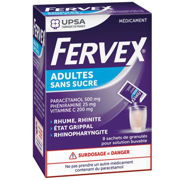 Fervex Adultes Sans Sucre - 8 Sachets de granulés pour solution buvable
