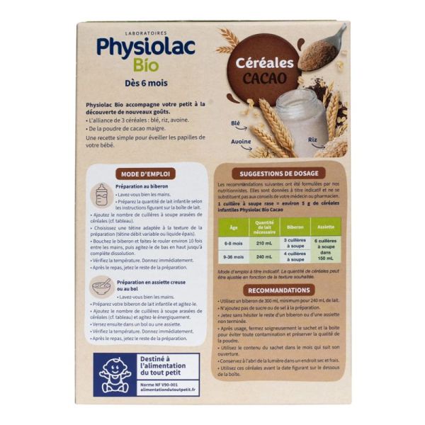 Physiolac Bio Céréales Cacao Dès 6 Mois 200g – Diversification alimentaire bio