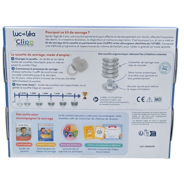Luc et Léa Kit de Sevrage Ma Dernière Sucette Clipp 1 unité - 1 mois pour arrêter définitivement la tétine en douceur