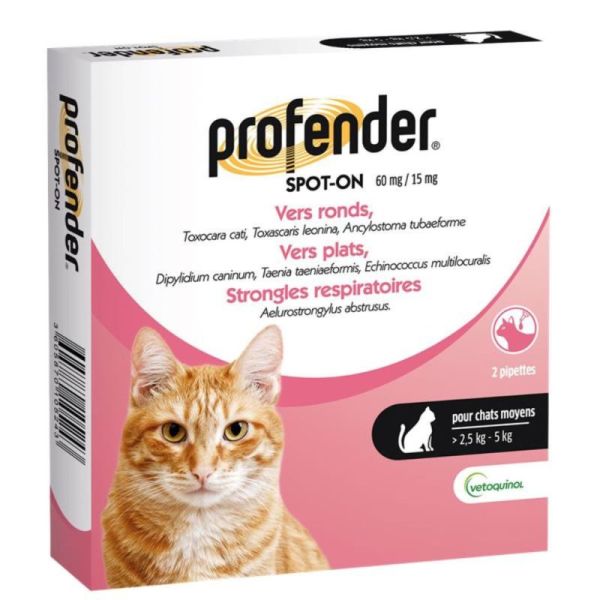 Vetoquinol Profender Spot-on Vermifuge Petit Chat (0,5 – 2,5 kg) - 2 Pipettes