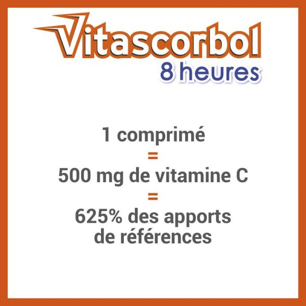 Vitascorbol 8 Heures 500 mg - 30 comprimés - Libération prolongée pour une vitalité durable