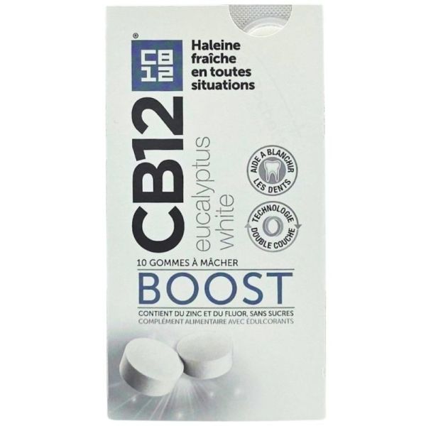 CB12 Boost Eucalyptus White 10 gommes à mâcher – haleine fraîche et dents blanches