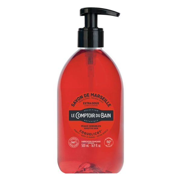 Le Comptoir du Bain Savon de Marseille Extra Doux - Coquelicot - Peau Douce & Souple - 500 ml